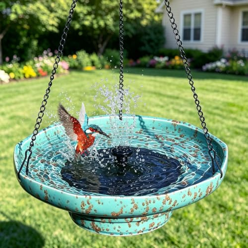 Fuente solar de cerámica colgante para pájaros, baño para pájaros, para exteriores, fuente de baño para pájaros, jardín y decoración del hogar