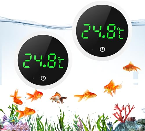 Ankilo Fish Tank Thermometer , Wireless Digital Fish Tank Thermometer LED Display 0.1℃, 5S Refresh Speed, Stick-on Glass Containers (2 Pack)