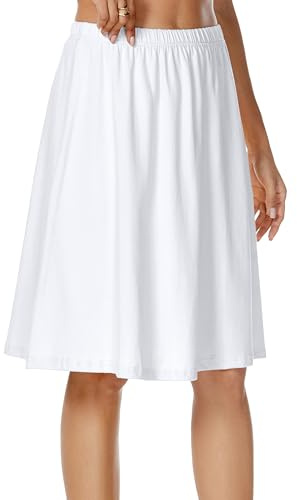 SHCNSJC Jupon sous Robe Femme Longue Jupe Cotton d'été Lingerie sous-vêtement Demi-Jupon Fond de Robe Elastique Petticoat，White L