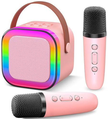 Gontence Machine Karaoke Enfant avec 2 Micros Enfants - Karaoké pour Enfants - Jouet Fille 3-10 Ans - Cadeau Fille 3-12 Ans - Micro Enfant pour Chanter Jouet Musical-Mini Microphone Karaoké Rose