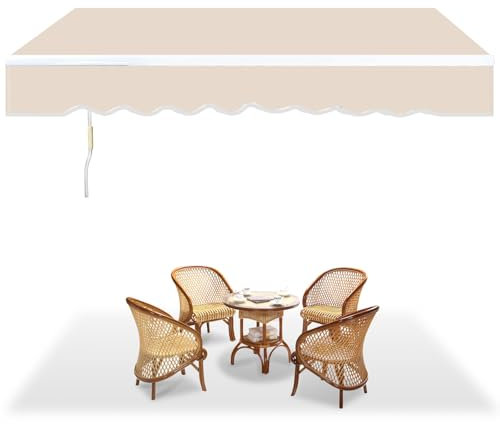 Tubiaz Auvent à Bras articulés, 300 x 250 cm, rétractable, avec manivelle Manuelle, Protection Solaire, Anti-UV et imperméable, réglage de l'angle de 5 à 45°, Montage nécessaire, Beige