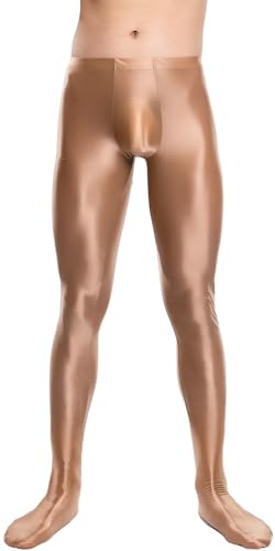 AIEOE Olja glänsande leggings för män glansiga strumpbyxor hög midja snäva leggings olja glänsande strumpor silkiga tights glänsande byxor strumpor stretchiga strumpbyxor, Brun, XL