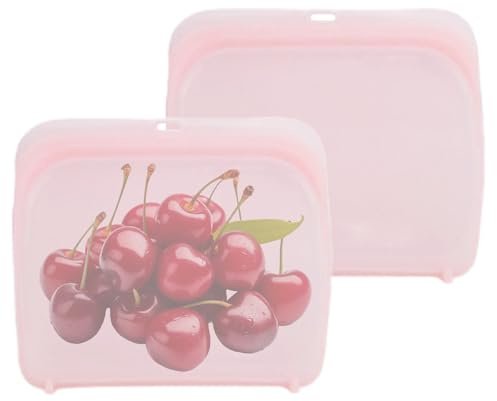 Pack de 2 bolsas de almacenamiento de alimentos reutilizables de silicona, bolsas de almacenamiento de alimentos multiusos, bolsa para aperitivos, contenedores de viaje, sin BPA, libres de fugas
