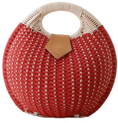 TOTIKI Sac De Plage Sacs De Paille D'été Sac À Main en Paille Tissé Femmes Rotin Tissé À La Main Rond pour Voyages Vacances(Rot)
