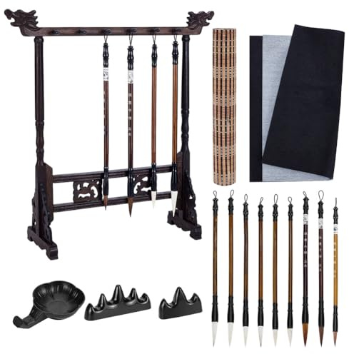 AHANDMAKER Set di 15 pennelli per calligrafia cinese Kanji Giapponese Sumi Volta Scrittura E Pennelli Da Disegno Set Per Principianti In Arte Acquerello Con Porta Pennelli Rullabile Contenitore