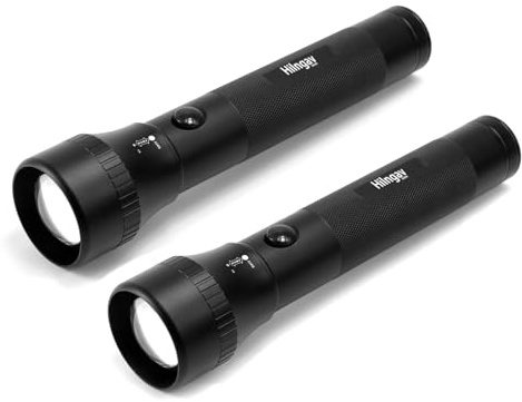 Hilngav 2 Pack Heavy Duty 2-Cell D Battery LED Big Flashlights, Zoomable Single Mode Aluminum Alloy Torch Flashlight, Rugged Large Flashlight for Outdoor Adventures Emergency Power Outages Camping
