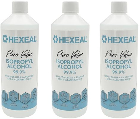 Hexeal Pure Value 99.9% Isopropyl Alcohol 3L – Sanitising & Cleaning | 3 x 1L - Removes Grime from Phones and Electronics, Powerful Degreaser and Cleaning Fluid