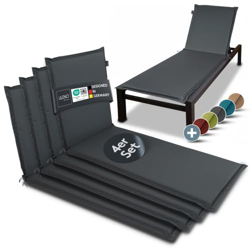 LILENO HOME Sonnenliege Auflage als [4er Set - Rollliege] in Anthrazit | Gartenliegen Auflage perfekt für Strandliege - Polster Auflage für Gartenliege (188x60x5cm) MIA