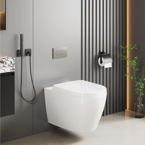 Garvee HäNge-WC SpüLrandlos | Moderne Toilette WC Set | TiefspüLer HäNge WC | Toilettendeckel D Form | WC Sitz Mit Absenkautomatik | GäSte WC | Lang 51 cm, Weiß
