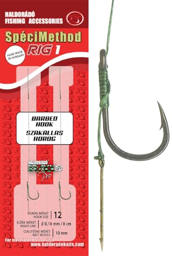 Haldorado SpéciMethod Rig 1, Widerhaken Größe 12, 8cm geflochtene Schnur, 10mm Ködernadel, feine Angelvorrichtung, 2 Stück