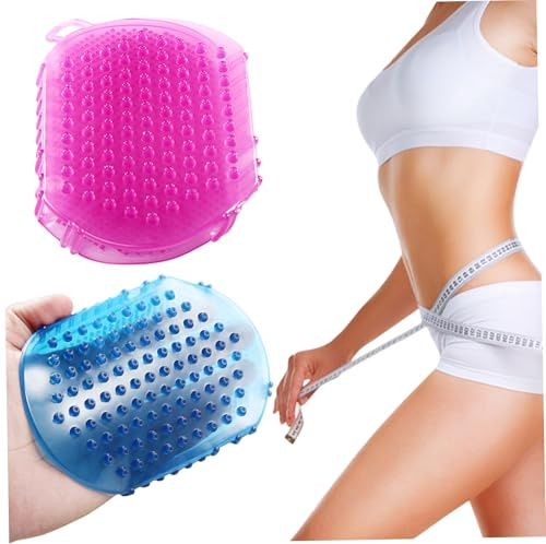 Guantes de masaje, depurador del cuerpo de silicona de 2 piezas, guantes de masaje PVC sin deslizamiento con agujero colgante Pincel de doble cara práctica para ducharse