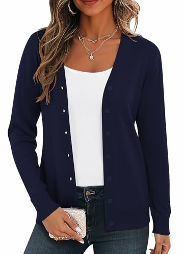 BEIGAI Cardigan leggero da donna a maniche lunghe con scollo a V Vintage Classico Cardigan con bottone