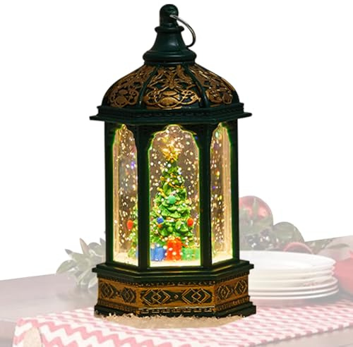 Penlimly Lanterne Boule à Neige de Noël, Lanterne Boule à Neige avec Eau Tourbillonnante, Décoration Fêtée Illuminée pour Maison Activités Bureau Fêtes Rassemblement Festivités
