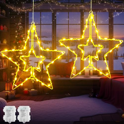 FFZZKJ Weihnachtsstern Beleuchtet Fenster 8 Modi Weihnachtsbeleuchtung Innen Timer Leuchtsterne Weihnachten Batteriebetrieben & USB-Betrieben für Weihnachtsdeko, Warmweiß