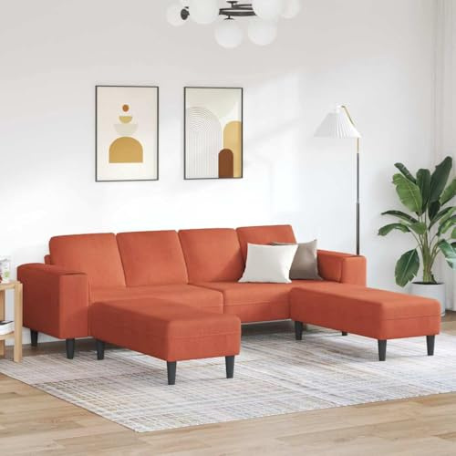 QJBSAVVA Cordstoff Sofa Rot-Orange 250x188x76 cm Modernes Big Sofa mit weichem Cord und bequemer Rückenlehne für Wohnzimmer Balkon und Jugendzimmer