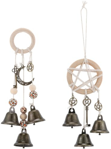 SUNNYCLUE 1 scatola 2 stili Streghe Campanelli Eolici Pomelli per Porte Ciondoli Boho Vintage Da Appendere Magiche Stelle di Metlega Luna CHISavi Stregoneria Gancio Campanelli Da Strega per Protezione