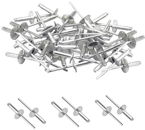 50 Stück Aluminium Blindnieten, Aluminium Blindnieten Set 4.8 MM x 20MM, Aluminiums Blindnietens mit Großem Flansch, für Metall Holz Kunststoff, Innen und Außenanwendungen (Silber)(Silber, M4.8 * 20)