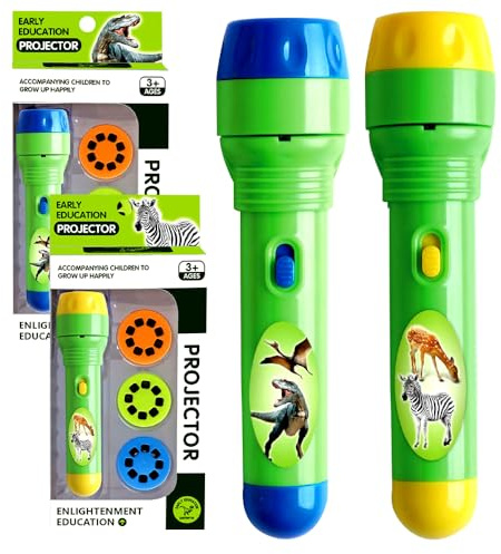 Children Projector Toys, 2 Pcs Kids Night Light Torches Animal Projector Torch with 3 Discs 24 Images Slide Projectors Torch Light Fun Flashlight Plastic Flashlight Toy for Toddler Children Gifts
