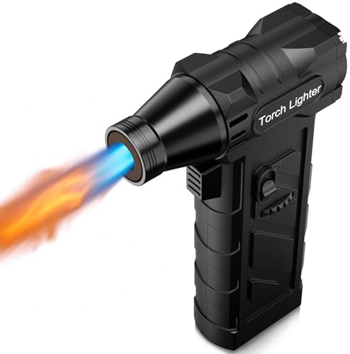 Cadrim Kitchen Blow Torch, 1300°C Flame, Refillable Kitchen Gas Torch, Cooking Torch with Adjustable Flame and Safety Lock for Desserts, BBQ