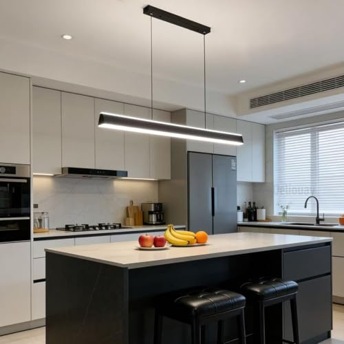 Moderne LED Esstisch Pendelleuchte, Farbtemperatur Linear Lampe Hängend, Dimmbar Hängeleuchte mit Fernbedienung, Esstischlampe Hängelampe Höhenverstellbar für Küche Esszimmer büro (Schwarz, 120cm)