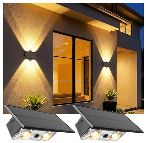 Artrastar 2 Pack Solar Fence Lights, Outdoor Solar Wall Lights, Up & Down Bright with 3 Lighting Modes, LED Garden Lights, IP65 Waterproof, for Fence, Wall, Patio, Pool Yard