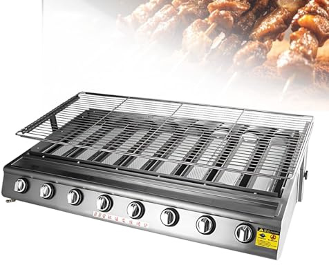 Barbecue Gaz Plancha avec Couvercle en Inox 304, 4/8/10 Brûleurs Infrarouge Céramique, Brasero de Table avec Support Réglable en Hauteur pour Jardin et Balcony(8 Burner)