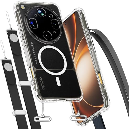 Fodral Axelrem Kompatibel med Oppo Find X9 Ultra, Svart | Snodd Lanyard Halsband Mobilskal Transparent Silikon Klar Skydd Skal