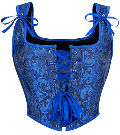 Wikoan Corset Femme Bustier Rétro Embroidered Top Lacets Gothique Dentelle Floral Vintage Medieval Corsets Pirate pour Halloween Carnaval Jeu de Rôle