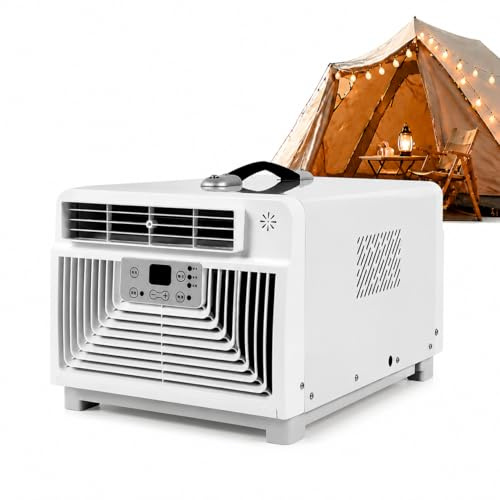 KPOUYYDS Aire Acondicionado para Tienda, Climatizador Silencioso 42dB, 3400 BTU Sin Drenaje, 300W Ahorro de Energía, Temporizador 12H, Enfriamiento 10m², Mando, para Camping, Viaje, Exteriores