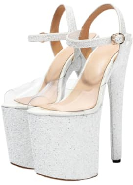 Sandales Mules Transparentes à Plateforme et Talons Hauts pour Femmes | Escarpins à talons hauts en PVC transparent, 20 cm, sandales compensées Sky High Heel Platform
