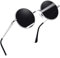 Joopin Lunettes de Soleil Homme Femme Polarisées Ronde Métal Hippie Steampunk Noir Argenté