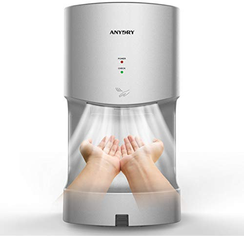 anydry 2630TS Hand Dryer Wall Mounted High Speed Hand Dryer with Drain Tray,Electric Hand Dryers for Toilets,Commercial or Household,1400W.(Silver)