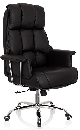 hjh OFFICE 706814 XXL Chefsessel Commander Kunstleder Schwarz Bürosessel dick gepolstert, Wippfunktion, hohe Rückenlehne