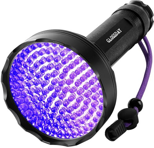GLOSSDAY Linterna de luz negra, 128 linternas LED UV, linterna ultravioleta brillante mejorada, luz negra profesional para perro/gato, escorpiones de caza