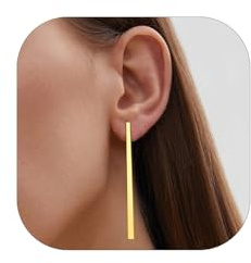 FindChic Edelstahl Stab Ohrringe Damen Lang Hängend, Minimalistische Statement Ohrringe in Gold Silber Schwarz, Ideal für Abend Party Alltag