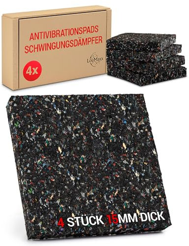 LouMaxx Tapis Anti-Vibration pour Machine à Laver - Lot de 4 Pièces 10cmx10cm - Mousse Antibruit Machine à Laver – Épaisseur 1,5 cm. Fabriqué en Allemagne, pour Tous Les Lave-Linge et Sèche-Linge.