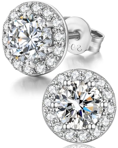 Halo Ohrstecker Runde Zirkonia Ohrringe für Damen 925 Sterling Silber Hypoallergene Diamant Ohrringe Stecker CZ Schmuck Geschenk für Frauen