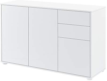[en.casa] Sideboard Paarl Kommode 74 x 117 x 36 cm mit 2 Schubladen und 3 Schranktüren Spanplatte Weiß Hochglanz