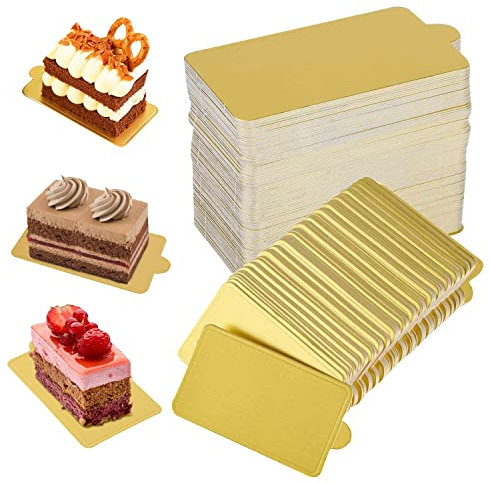 Abnaok Mini Cake Boards Golden Cardboard Mousse Cake Base 100PCS Cake Paper Board Dissert Plates Circle Patries Cardboard Cupcake Base Display Dessert Board Grease (Square Cake Base)