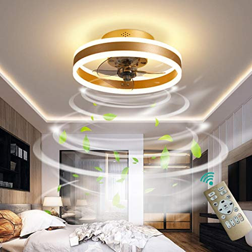 YUNZI Bedroom Reversible Ceiling Fan with Light And Remote Control Quiet 6 Speeds Dimmable LED Fan Ceiling Light Modern with Timer Living Room Fan Ceiling Light,Gold