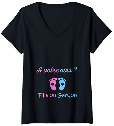 Femme Annonce Sexe du bébé Fille ou garçon Maman Enceinte T-Shirt avec Col en V