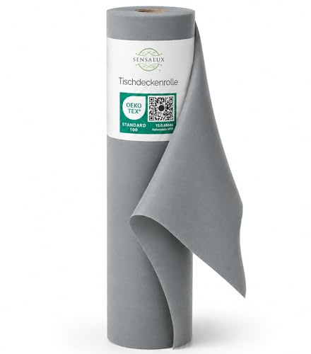 Sensalux Tischdeckenrolle Vlies 1,19 x 40 m Grau, 80 g/m² | bis 45% Recyclat, abwaschbar, wasserabweisend, Tischdecke Rolle, OEKO-TEX, Party, Hochzeit, Catering