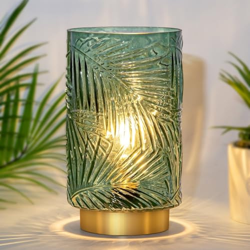 L-Green Battery Operated Table Lamp with Timer - Decorative Cordless Night Light for Home Décor - Table Centerpiece for Living Room/Bedroom/Tabletop/Entryway