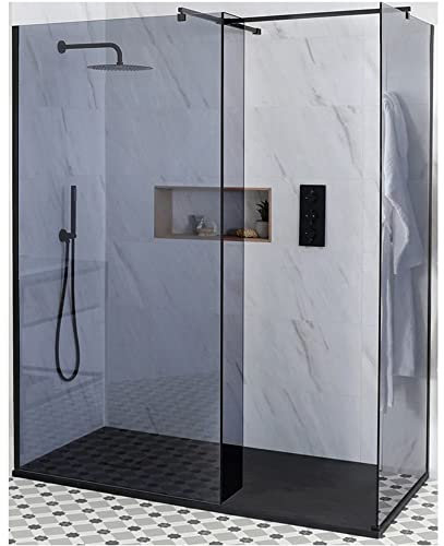 Milano Nero Black Corner Smoked Glass Frameless Shower Enclosure Graphite Tray - 1200mm x 800mm