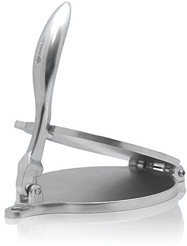 Mahlzeit Tortilla Presse Ø 20 cm aus Aluminium | inkl. Backpapier | leichte Taco Presse | für hausgemachte Tortillas, Tostones, Quesadillas, Roti, Empanadas, Maistortilla, mini Flatbread und Arepa