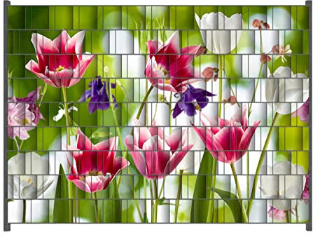 Wallario Zaun Sichtschutz Windschutz für EIN- und Doppelstabmattenzäune in der Größe Breite 2,50m x Höhe 1,80m, Motiv: Blühende Blumen im Frühling in pink und weiß