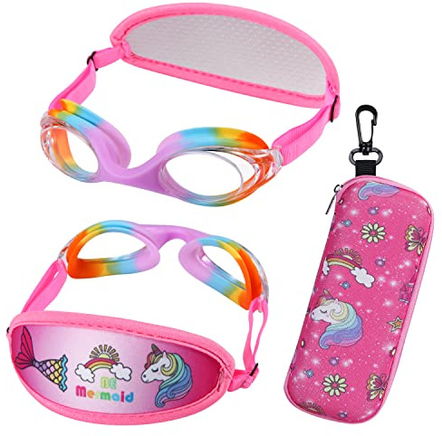 HYDROCOMFY Kids Goggles age 3-8, Toddler Goggles fabric strap, Rainbow Mermaid Unicorn Swimming Goggles for Childrens/Youth