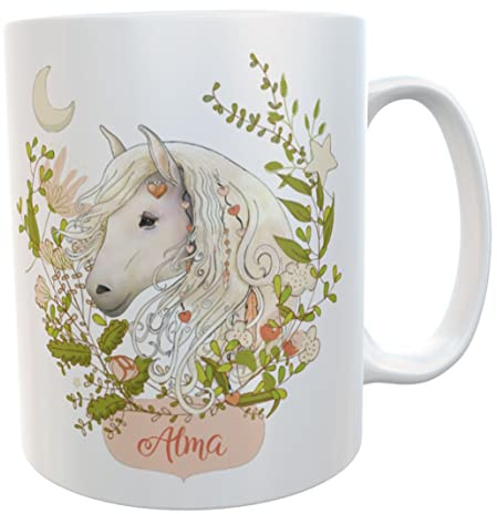 Pferde Tasse mit Namen Pferdebecher Geschenk Pferdeliebhaber Pferdefreunde Mädchen Frauen Kinder (Pferdekopf mit)