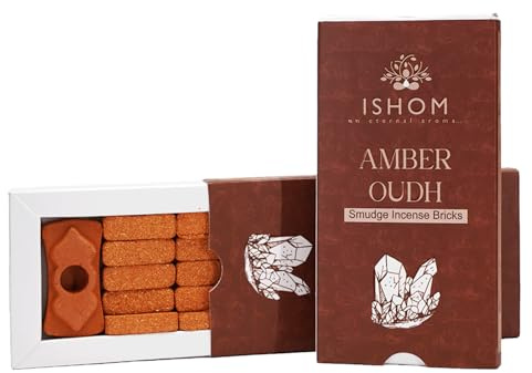 ISHOM | Amber Oudh Smudge Incense Bricks| Made with Amber Oil & Agarwood | for Prosperity & Excitement |15N+1 Burner