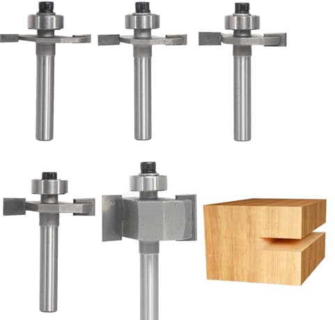Akylin 5Pcs T Slot Router Bit Set,1/4 Shank,Cutting Height 1/8,5/32,3/16,1/4 and 5/8,3/8 Deep T Trark Bit with Bearing,T-Slotting Cutter for Plywood Slotting,Grooving,Rebating
